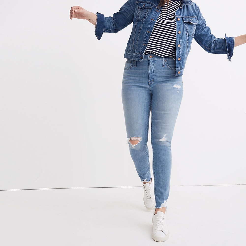 Madewell 9” High-Rise Skinny Jean Sz 32 Raw Hem Edition with Rips